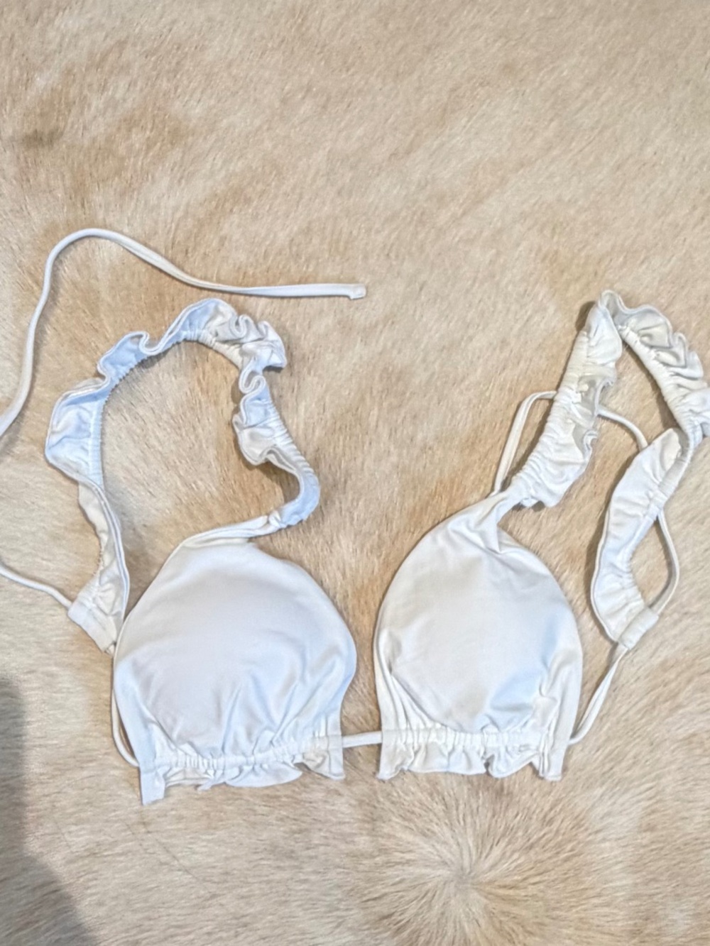 Shein White Bathing Suit Triangle Top with Ruffle Strap Sz L Like New